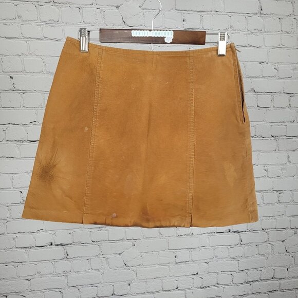 Kathy Ireland Tan Brown Genuine Suede Leather Lined Side Zip Mini Skirt Size 8 - Picture 1 of 11